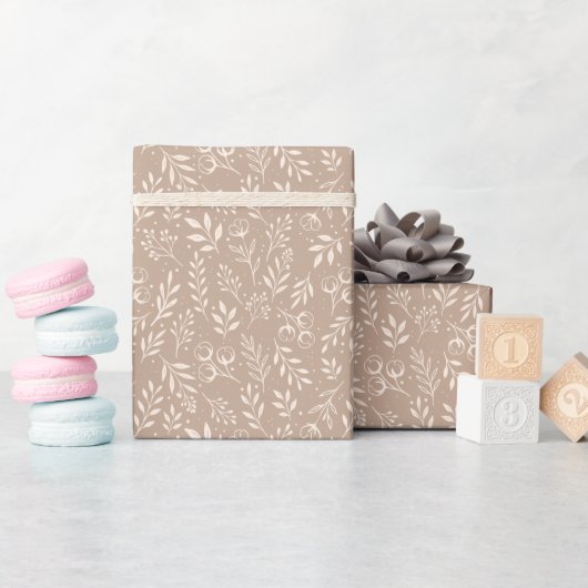 Botanisches Muster Warm Beige - Papierrollen Geschenkpapier (Babyparty)