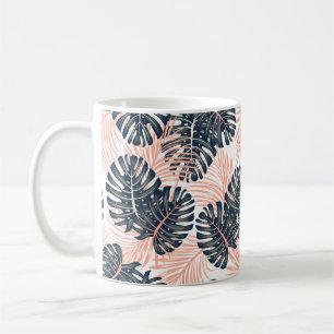 Botanisches nahtloses tropisches Muster mit heller Kaffeetasse
