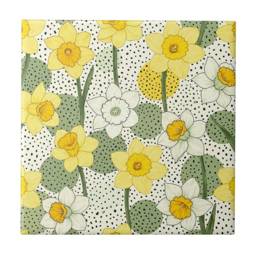 Botanisches Narzissen-Blumen-Geometrisches Muster Fliese (Vorderseite)