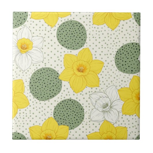Botanisches Narzissen-Blumen-Geometrisches Muster Fliese (Vorderseite)