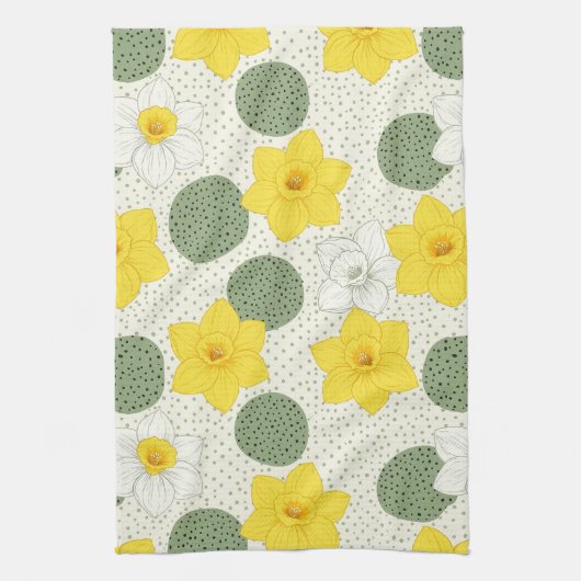 Botanisches Narzissen-Blumen-Geometrisches Muster Geschirrtuch (Vertikal)
