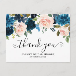 Botanisches Navy Blue Floral Brautparty Vielen Dan Postkarte