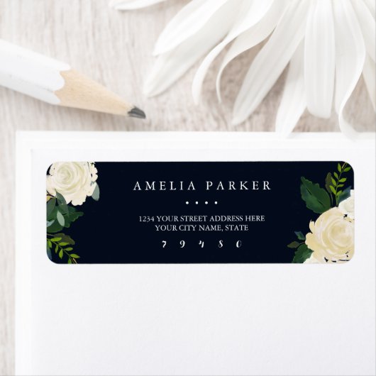 Botanisches Navy-Modern-Adresslabel (Insitu)