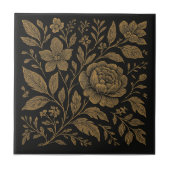 Botanisches Noir Gold auf schwarzer Keramik Tile Fliese (Vorderseite)