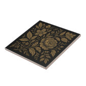 Botanisches Noir Gold auf schwarzer Keramik Tile Fliese (Seite)