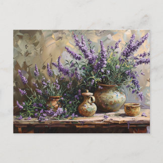 Botanisches Ölgemälde aus gegossenem Lavendel Postkarte