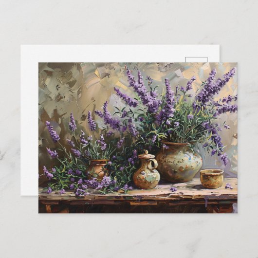 Botanisches Ölgemälde aus gegossenem Lavendel Postkarte (Vorne/Hinten)