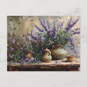 Botanisches Ölgemälde aus gegossenem Lavendel Postkarte (Vorderseite)