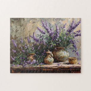 Botanisches Ölgemälde aus gegossenem Lavendel Puzzle