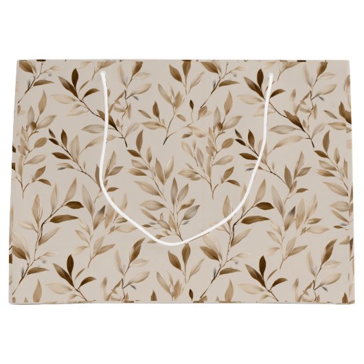 Botanisches Olivenblatt Beige Blumenmuster Große Geschenktüte (Vorderseite)