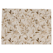 Botanisches Olivenblatt Beige Blumenmuster Große Geschenktüte (Rückseite)