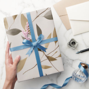 Botanisches Olivenblatt Beiges Blumenmuster Geschenkpapier