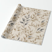 Botanisches Olivenblatt Beiges Blumenmuster Geschenkpapier (Ungerollt)