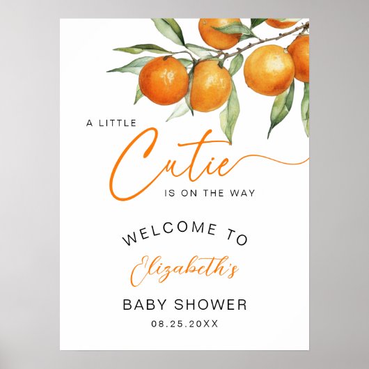 Botanisches Orange Kleine Süsse Kinderdusche Begrü Poster (Vorne)
