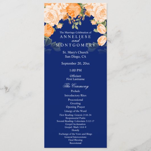 Botanisches Orange und blaue Navy-Floral - Program Programm (Vorderseite)