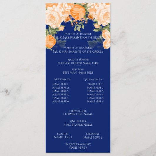 Botanisches Orange und blaue Navy-Floral - Program Programm (Rückseite)