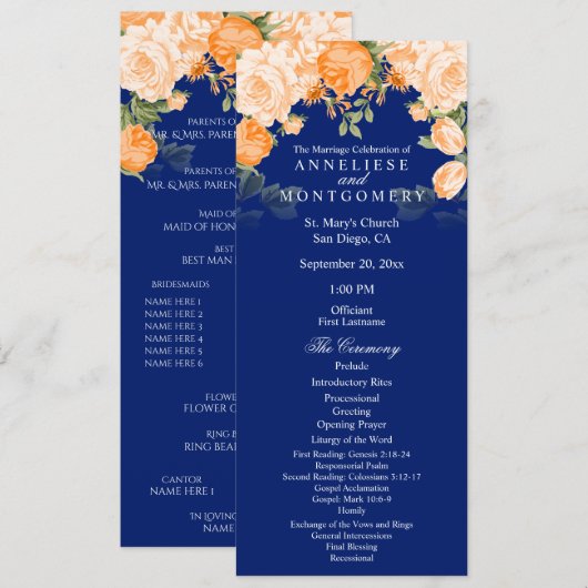 Botanisches Orange und blaue Navy-Floral - Program Programm (Vorne/Hinten)
