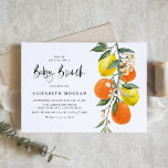 Botanisches Orange und Lemon Garland Baby Brunch Einladung<br><div class="desc">Mit dieser botanischen Einladung laden Familie und Freunde zu Ihrem Baby Brunch ein. Es zeigt Aquarellbilder von Orangen, Zitronen, Orangenblüten und Grünpflanzen mit einem passenden Zitrusmuster. Personalisieren Sie diese durch Hinzufügen von Namen, Datum, Uhrzeit, Veranstaltungsort, Adresse und anderen Veranstaltungsdetails. Diese lemon Baby Brunch Einladung ist ideal für Garten- und Sommerduschen....</div>