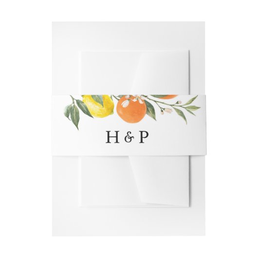 Botanisches Orange- und Lemon-Hochzeitsmonogramm Einladungsbanderole (Vorderseite Beispiel)
