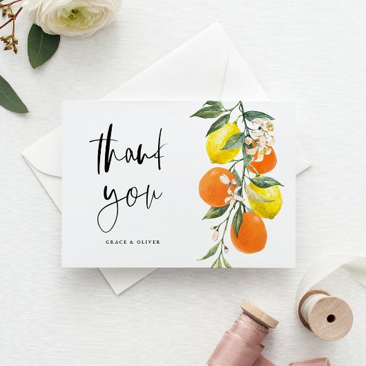 Botanisches Orange und Lemon Wedding Vielen Dank Postkarte