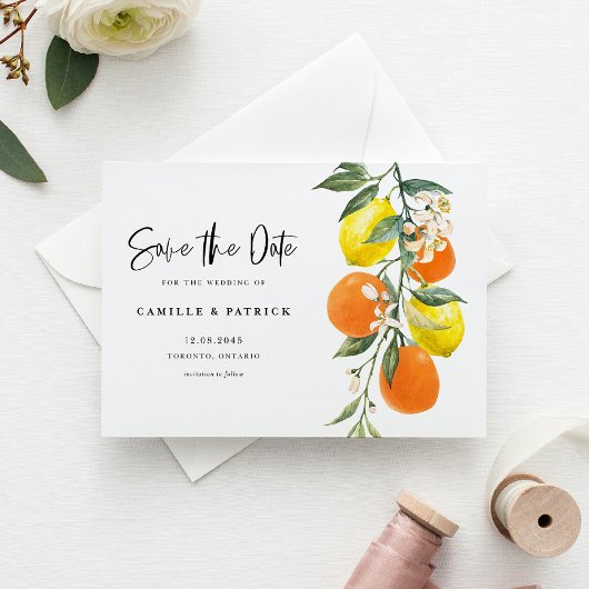 Botanisches Orange und Zitronengarland Save the Da Ankündigungspostkarte