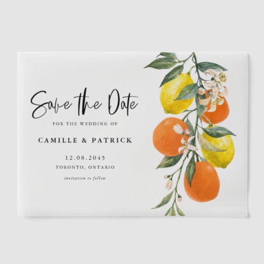 Botanisches Orange und Zitronengarland Save the Da Pergament Einladungen (Vorderseite)