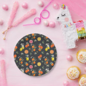 Botanisches Orange- und Zitronenmuster dunkel Pappteller (Party)