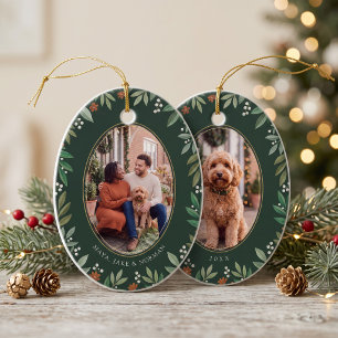 Botanisches Oval Frohe Weihnachten Foto Keramik Ornament