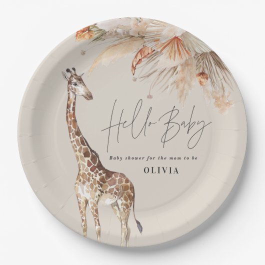 Botanisches Pampasgras Moderne Giraffe Safari Chic Pappteller (Vorderseite)