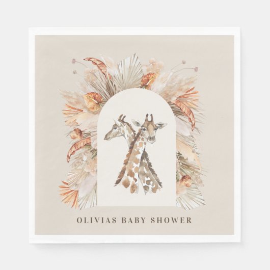Botanisches Pampasgras Moderne Giraffe Safari Chic Serviette (Vorderseite)
