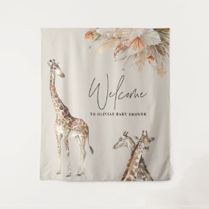 Botanisches Pampasgras Moderne Giraffe Safari Chic Wandteppich