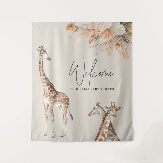 Botanisches Pampasgras Moderne Giraffe Safari Chic Wandteppich (Vorderseite)