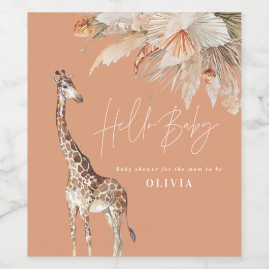 Botanisches Pampasgras Moderne Giraffe Safari Chic Weinetikett (Einzelnes Label)