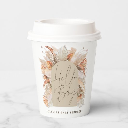 Botanisches Pampasgras Moderne rustikale Terracott Pappbecher (Rückseite)