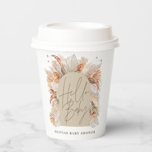 Botanisches Pampasgras Moderne rustikale Terracott Pappbecher (Vorderseite)