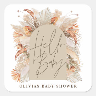 Botanisches Pampasgras Moderne rustikale Terracott Quadratischer Aufkleber