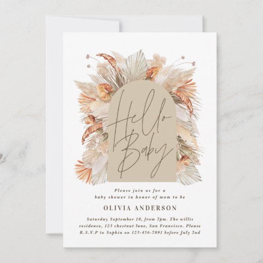 Botanisches Pampasgras Moderne rustikale Terrakott Einladung (Vorderseite)