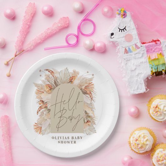 Botanisches Pampasgras Moderne rustikale Terrakott Pappteller (Party)