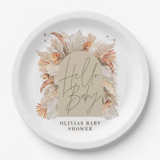 Botanisches Pampasgras Moderne rustikale Terrakott Pappteller (Vorderseite)