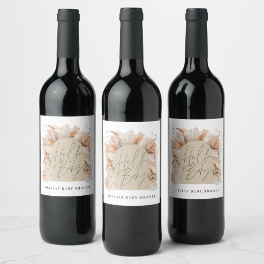 Botanisches Pampasgras Moderne rustikale Terrakott Weinetikett (Flaschen)