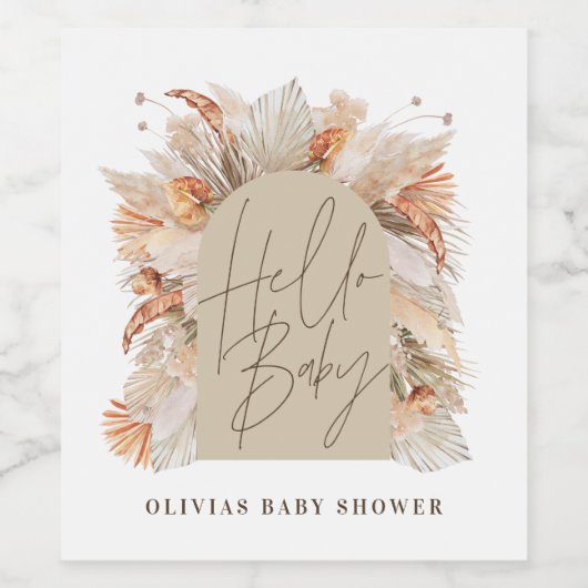 Botanisches Pampasgras Moderne rustikale Terrakott Weinetikett (Einzelnes Label)