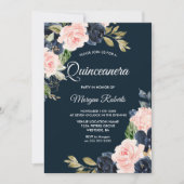 Botanisches Party Navy & Blush Quinceanera Einladung (Vorderseite)