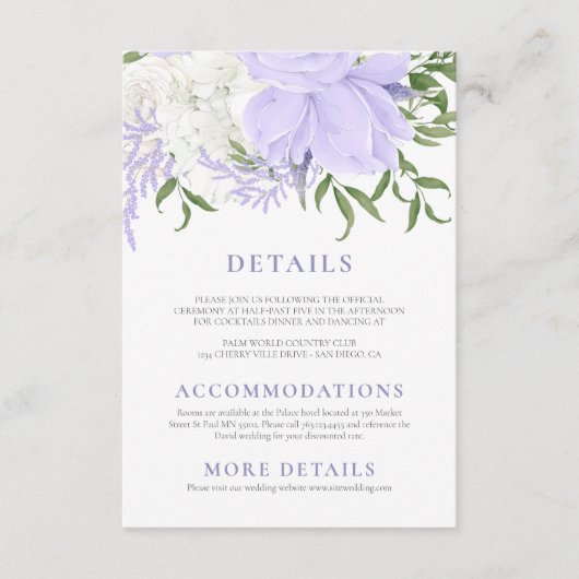 Botanisches Periwinkle Wasserfarbenhochzeit Begleitkarte (Vorderseite)