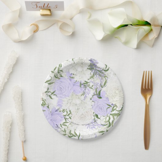 Botanisches Periwinkle Wasserfarbenhochzeit Pappteller (Hochzeit)