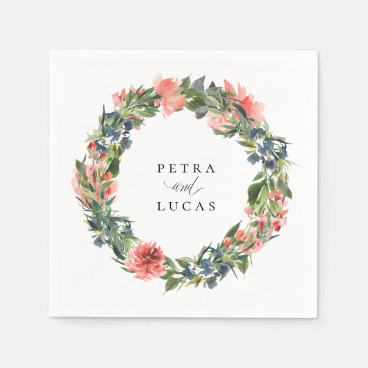 Botanisches Personalisiertes Navy Coral Paper Napk Serviette (Vorderseite)