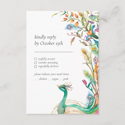 Botanisches Pfau florales Blumengeflecht farbenfro Begleitkarte (Vorderseite)