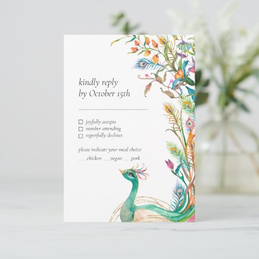 Botanisches Pfau florales Blumengeflecht farbenfro Begleitkarte (Stehend Vorderseite)