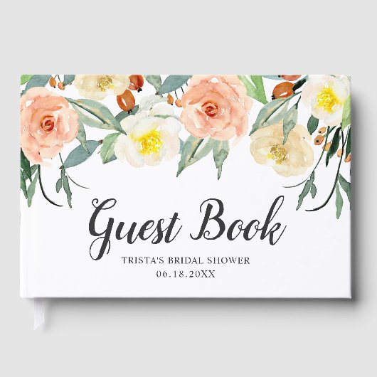 Botanisches Pfirsichfarbenes Brautparty Gästebuch (Vorderseite)