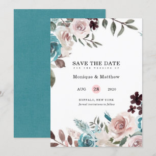 Botanisches Pink Aquamarin Pum Peony Save the Date Einladung