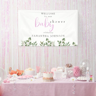 Botanisches Pink Baby Girl Dusche Begrüßungszeiche Banner